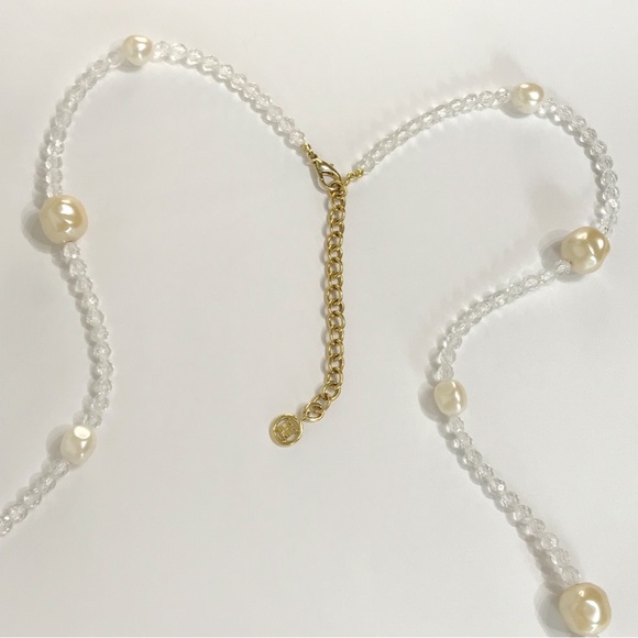 VTG Givenchy 43" Greek Key Large Faux Pearl Crystal Gold Tone Chunky Necklace - Picture 7 of 15